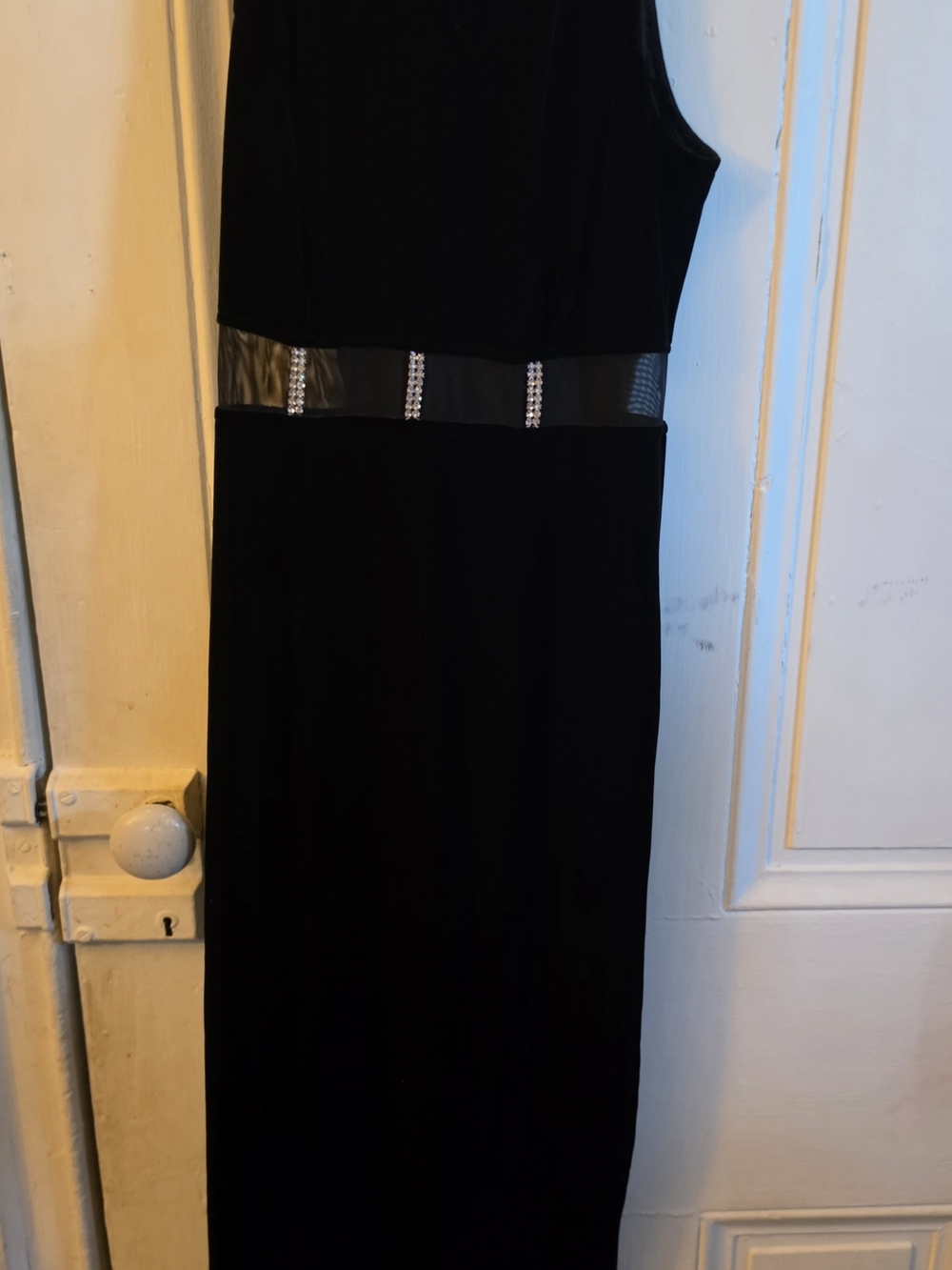 Vintage Donna Brand Black Sleeveless Maxi Dress with Rhinestone Waist